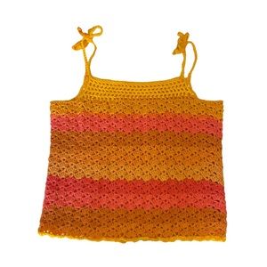 Handmade Crochet Pink Orange Yellow Sunrise Tank Top Tie Straps
